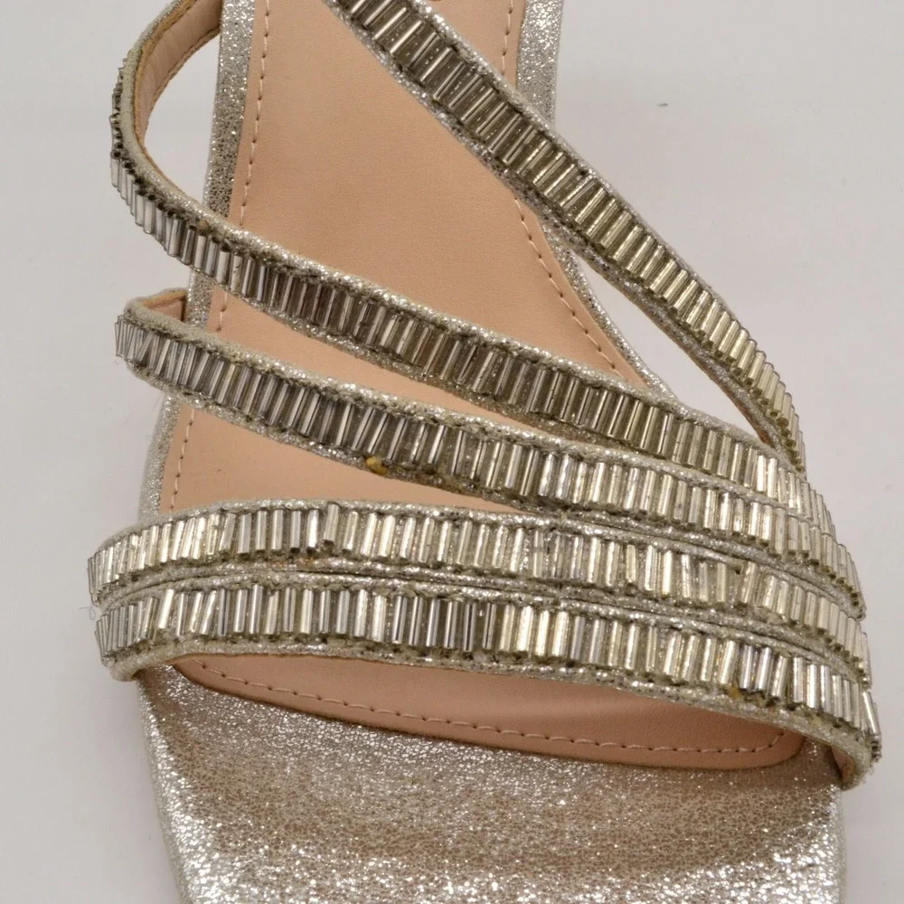 Nina New York Womens Sparkle Strappy Slingback Heels 8 Silver Leather NEW